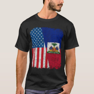 T-shirt Drapeau Américain Haïtien Moitié USA Haïti Racine