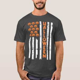 T-shirt Drapeau américain Halloween Citrouille USA