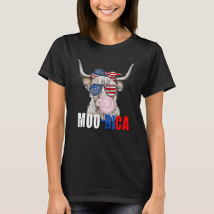 T-shirt Drapeau américain Highland Cow Moon Rica 4 juillet