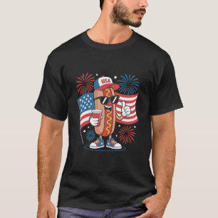 T-shirt Drapeau américain hotdog du 4 juillet Feu d'artifi