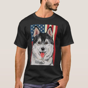 T-shirt Drapeau américain Huskies 4 juillet Sibérie Husky