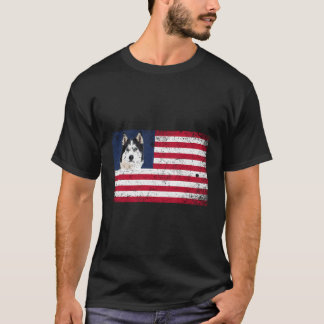 T-shirt Drapeau américain Husky Amoureux des chiens Drôle