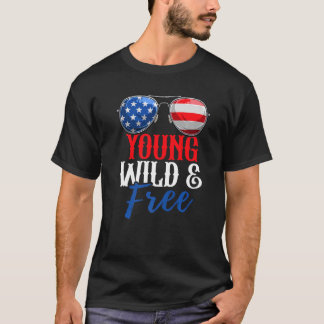T-shirt Drapeau Américain Jeune Et Libre 4 juillet