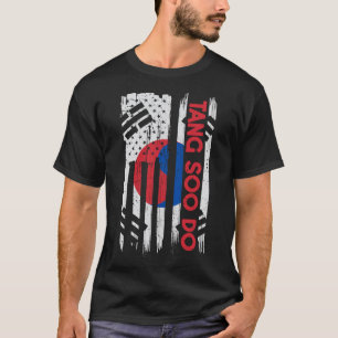 T-shirt Drapeau américain Karaté coréen Vintage 4 juillet