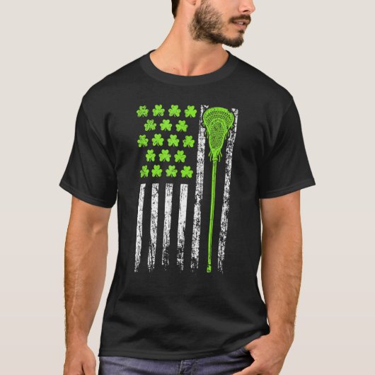 T-shirt Drapeau Américain Lacrosse Saint Patrick Jour Pour (Devant)