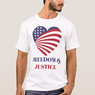 T-shirt Drapeau américain Liberté & Justice avec Cœur. 