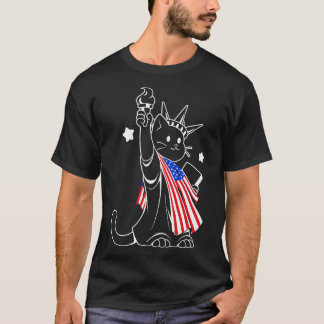T-shirt Drapeau américain Liberty Statue Chat par Tobe Fon