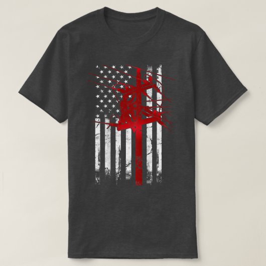T-shirt Drapeau américain Linéaire de câble électrique (Design devant)