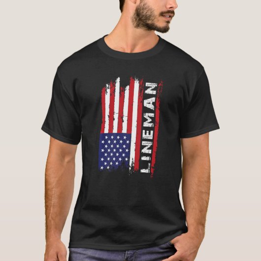 T-shirt Drapeau américain Lineman 4 juillet football améri (Devant)