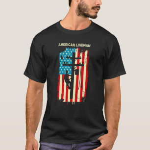 T-shirt Drapeau américain Lineman Cadeau de câble électriq