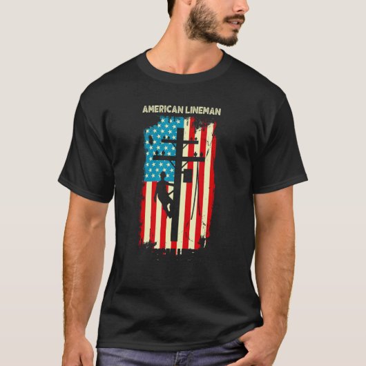 T-shirt Drapeau américain Lineman Cadeau de câble électriq (Devant)