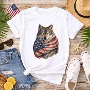 T-shirt Drapeau américain loup Americana