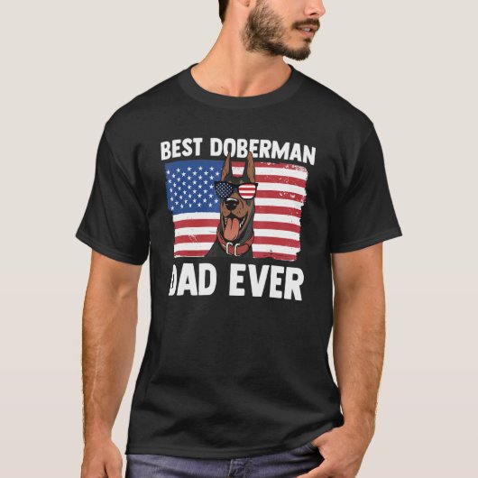 T-shirt Drapeau Américain Meilleur Doberman Pinsman Papa J (Devant)