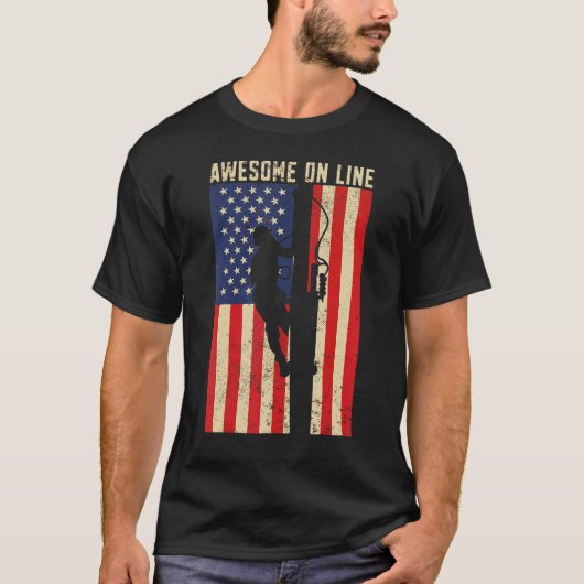 T-shirt Drapeau Américain Mens Electric Lineman Awome Sur  (Devant)
