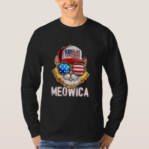 T-shirt Drapeau américain Meowica Chat 4 juillet Trucker C
