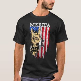 T-shirt Drapeau Américain Merica Rock Signé Main Quatrième