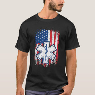 T-shirt Drapeau américain mince ligne blanche EMS EMT Para