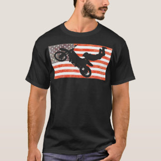 T-shirt Drapeau américain Motocross Enduro Dirt Bike Rider