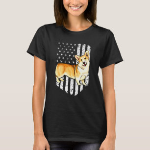 T-shirt Drapeau Américain Noir Blanc Pembroke Welsh Corgi