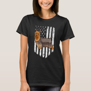 T-shirt Drapeau américain noir blanc Silky Terrier 4 juill