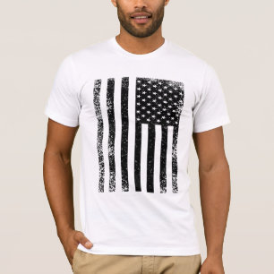 T-shirt Drapeau américain noir et blanc en détresse