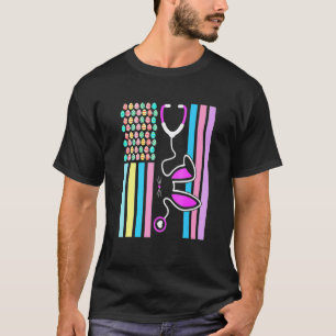 T-shirt Drapeau américain oeufs Stéthoscope Lapin Infirmiè