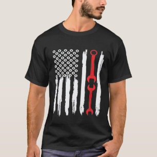 T-shirt Drapeau Américain Patriote Mécanicien Auto Idée