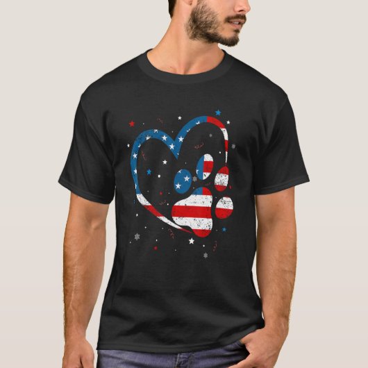 T-shirt Drapeau américain Patriotic Chien & Chat Empreinte (Devant)