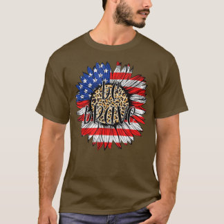 T-shirt Drapeau américain Patriotique 1776 Leopard Sunflow