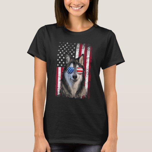 T-shirt Drapeau américain Patriotique Alaskan Malamute Chi (Devant)