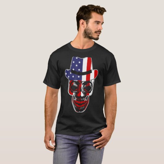 T-shirt Drapeau américain patriotique avec bloc de crâne p (Devant entier)