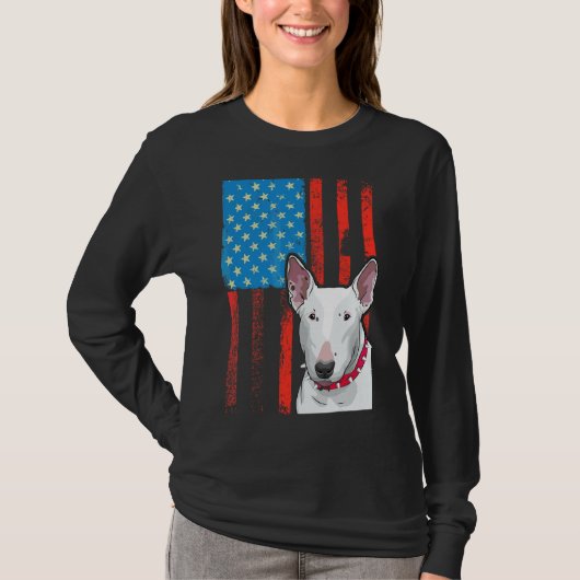 T-shirt Drapeau américain Patriotique Chien Bull Terrier (Devant)