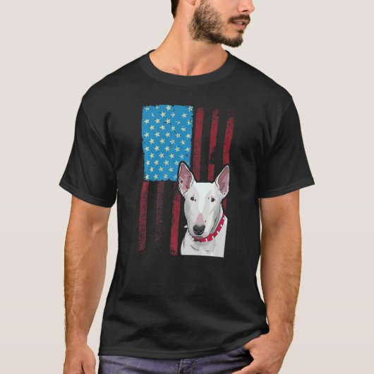 T-shirt Drapeau américain Patriotique Chien Bull Terrier (Devant)
