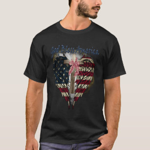 T-shirt Drapeau américain patriotique Croix Dieu béni Amér