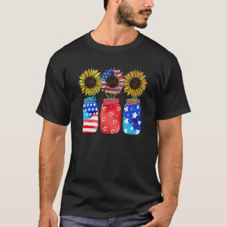 T-shirt Drapeau américain Patriotique Jar Sunflower 4 juil