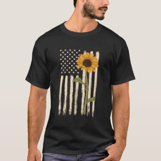 T-shirt Drapeau américain patriotique Tournesol Décontract