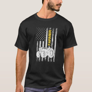 T-shirt Drapeau Américain Patriotique Tracteur Agriculture