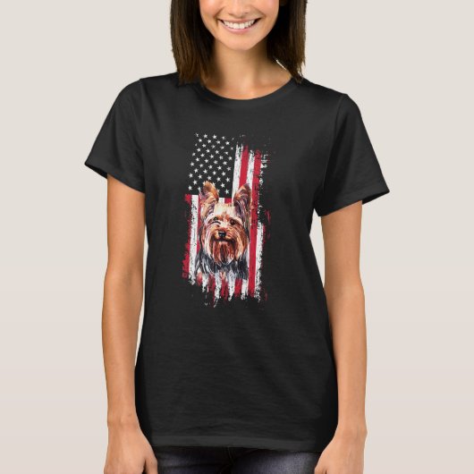 T-shirt Drapeau américain patriotique Yorkshire Terrier Ch (Devant)