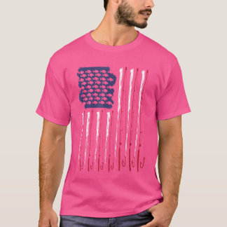 T-shirt Drapeau Américain Pêche Poisson Et Rangs Pour Pêch
