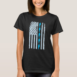 T-shirt Drapeau Américain Pêche Vintage Poisson Pêcheur Pa