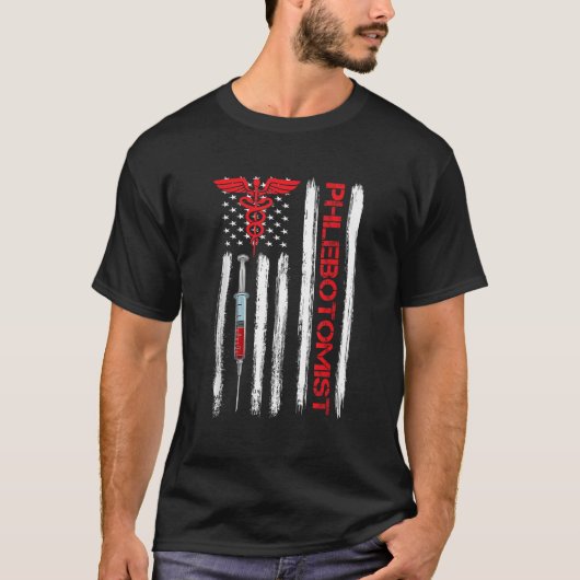 T-shirt Drapeau américain Phlebotomiste Phlebotomiste Tech (Devant)