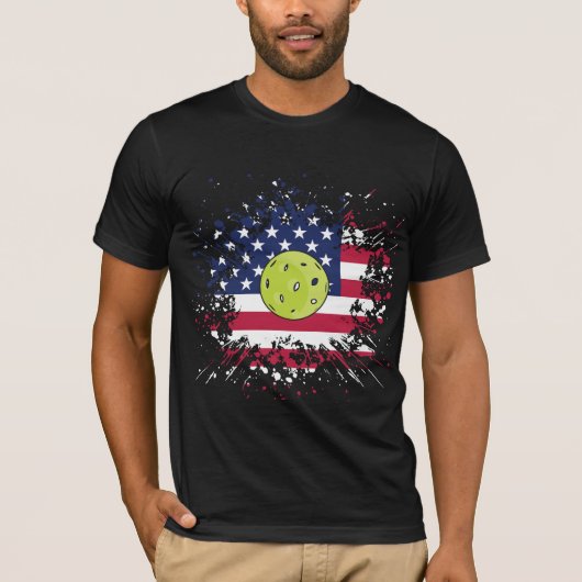 T-shirt Drapeau américain Pickleball Racket Paddle Ball (Devant)