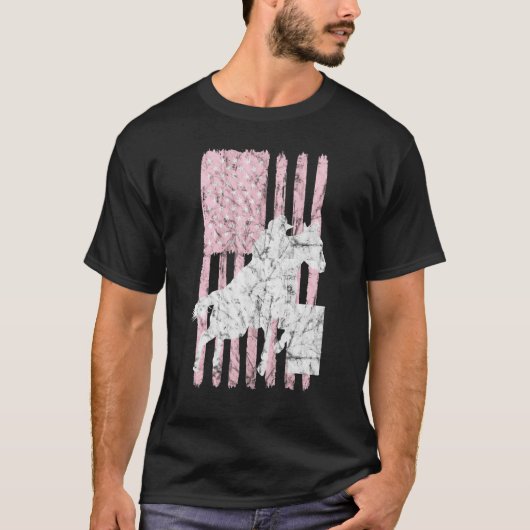 T-shirt Drapeau américain Pink Barrel Racer Horse Riding R (Devant)