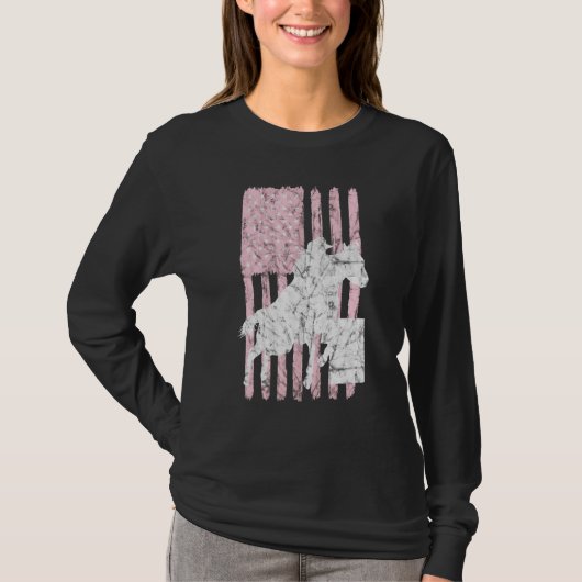 T-shirt Drapeau américain Pink Barrel Racer Horse Riding R (Devant)
