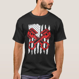 T-shirt Drapeau Américain Piston de Voiture Mécanicien Aut