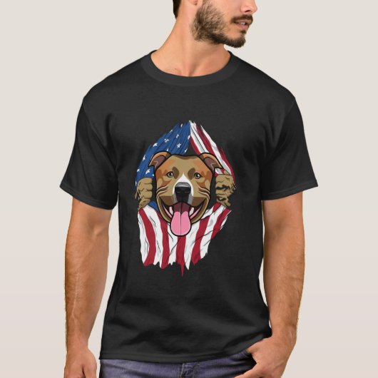 T-shirt Drapeau américain Pitbull (Devant)