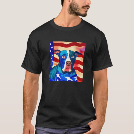 T-shirt Drapeau américain Pitbull Terrier Chien race Patri (Devant)