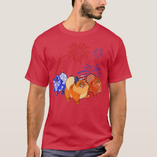 T-shirt Drapeau Américain Poméranien Rouge Blanc 4 Juil