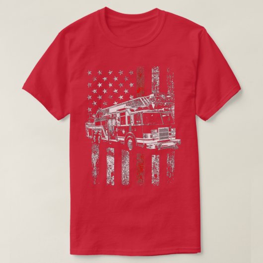 T-shirt Drapeau Américain Pompier Mince Ligne Rouge Sh (Design devant)