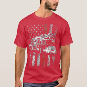 T-shirt Drapeau Américain Pompier Mince Ligne Rouge Sh